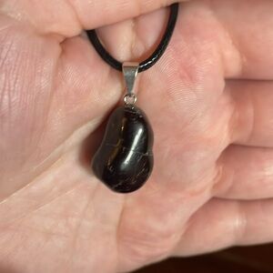 Polished Garnet Pendant on 18 inch Black Cord, New